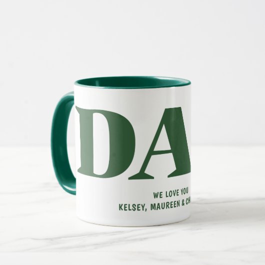 Geschenk für Vater mit Kindernamen Grüner Kaffee Tasse (Vorderseite Links)