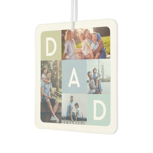 Geschenk für Vater | Modernes Blue Foto Grid Colla Autolufterfrischer (Links)
