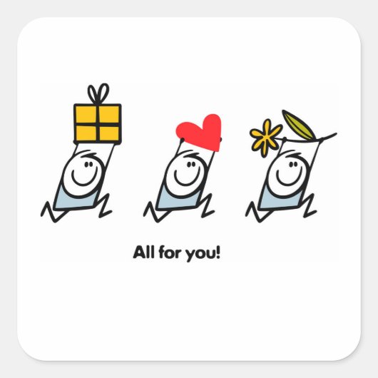 Geschenk, Herz und Blume Quadratischer Aufkleber (Vorderseite)