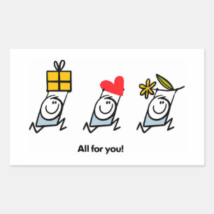 Geschenk, Herz und Blume Rechteckiger Aufkleber