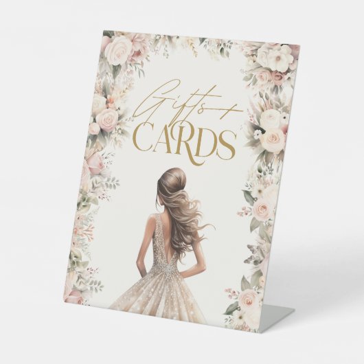 Geschenk + Karten Hochzeitskleid Brautparty Sockelschild (Vorderseite)