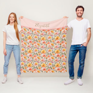 Geschenk mit Monogramm rosa gelbe orange Wildblume Fleecedecke