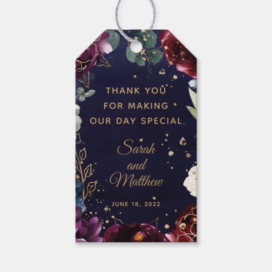 Geschenk-Tag der Burgund-Marine-Gastgeschenk Hochz Geschenkanhänger (Vorderseite)