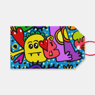 Geschenk Tag glücklich MONSTER DOODLE CRITTER Geschenkanhänger
