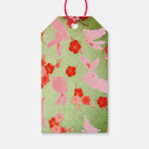 Geschenk Tag JAPANESE PINK BUNNIEN AUF GRÜNE