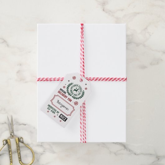 Geschenk-Tag von Santa - Elf überprüft Geschenkanhänger (Mit Garn)