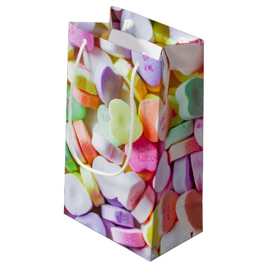 Geschenk-Tasche - Süßigkeits-Gesprächs-Herzen Kleine Geschenktüte (Rückseite Schrägansicht)