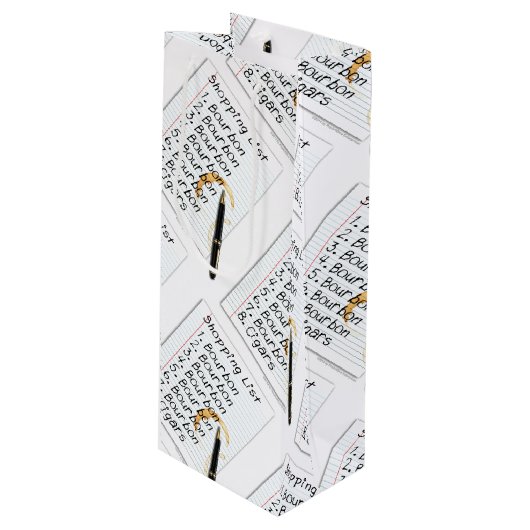 GESCHENK-TASCHEN - BOURBON-LIEBHABER-EINKAUFSLISTE GESCHENKTÜTE FÜR WEINFLASCHEN (Vorderseite Schrägansicht)