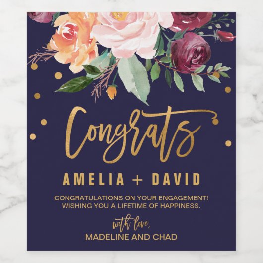 Geschenk von Autumn Floral Engagement Party Weinetikett (Einzelnes Label)