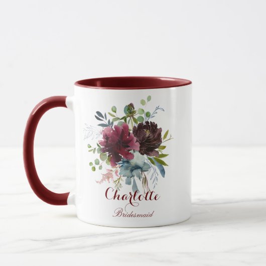 Geschenk von Burgundy Navy, Floral Bridesmaid Tasse (Links)