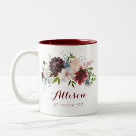 Geschenk von Navy Burgundy Floral Bridesmaid Zweifarbige Tasse