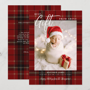 Geschenk von Oben Rotes Karo Modernes Baby Weihnac Feiertagskarte