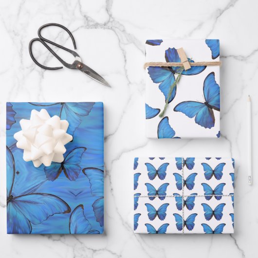 Geschenk Wrap Blauer Morpho Schmetterlinge Geschenkpapier Set (Vorderseite)