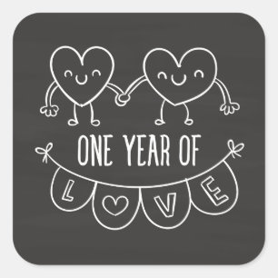 Geschenk zum ersten Jahrestag für ihren Chalk Herz Quadratischer Aufkleber
