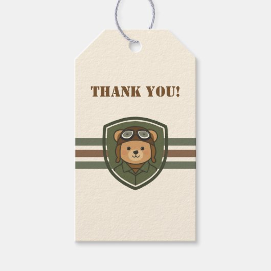 Geschenkanhänger Aviator Bär Militärparty (Vorderseite)