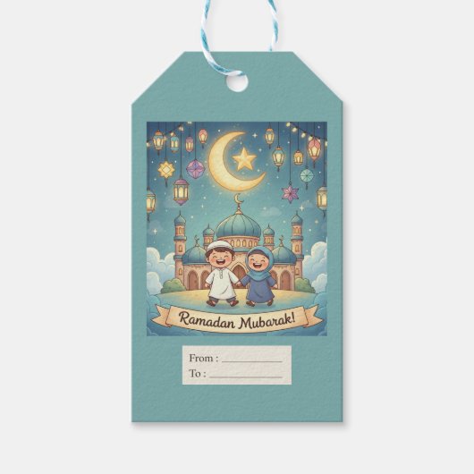 Geschenkanhänger Ramadhan Blau Cute (Vorderseite)