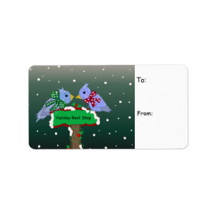 Geschenkanhänger Winterlandschaft mit Blaumeisen Adressaufkleber
