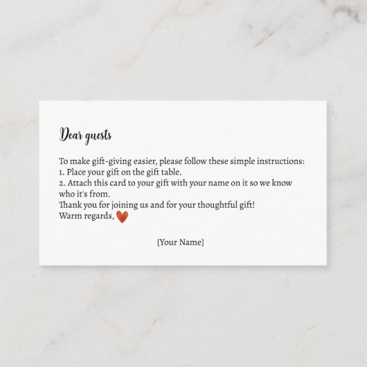 Geschenkanleitung Autumn Teddy Bear Baby Shower Begleitkarte (Rückseite)