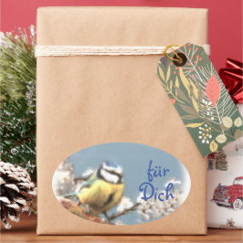 Geschenkaufkleber -  Blaumeise - Aquarell Ovaler Aufkleber