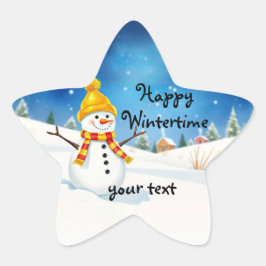 Geschenkaufkleber - Fröhlicher Schneemann Stern-Aufkleber
