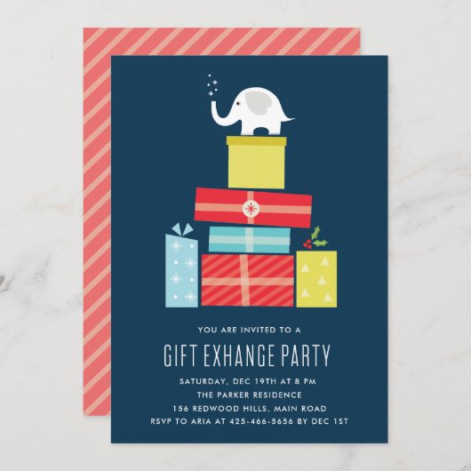 Geschenkaustausch Party Invite_Midnight des weißen Einladung (Vorne/Hinten)