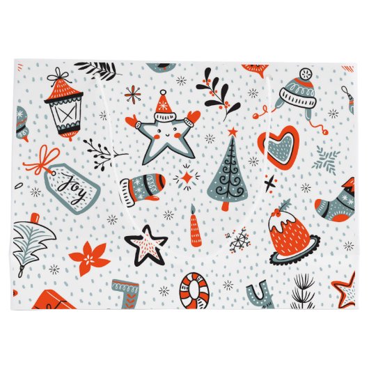 Geschenkbeutel FUN MODERNE CHRISTMAS PATTERN WEISS Große Geschenktüte (Rückseite)