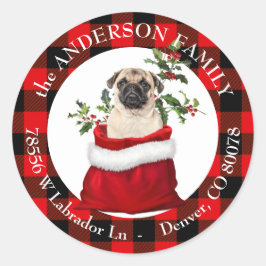 Geschenkbeutel Niedlicher Mops Dog Karierte Rahmen Runder Aufkleber