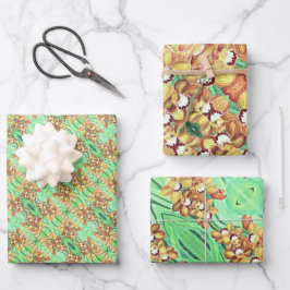 Geschenkblätter Set - Orange & Gelbe Orchideen Geschenkpapier Set