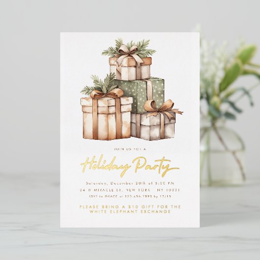 Geschenkbörse White Elephant Party Einladung (Stehend vorne)