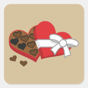 Geschenkboxen Herzschokolade - Valentinstag Quadratischer Aufkleber