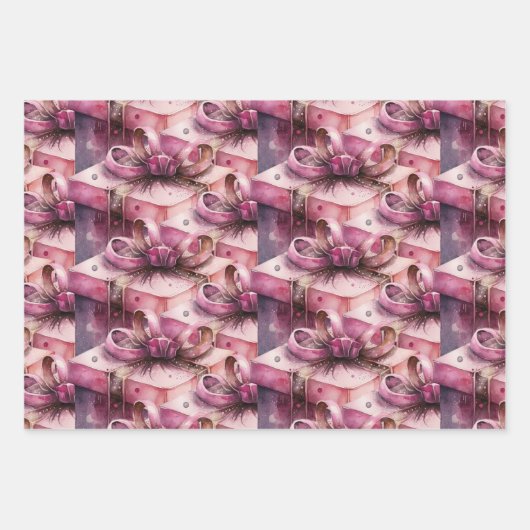 Geschenkboxen in Rosa und Streifen Geschenkpapier Set (Vorderseite 3)