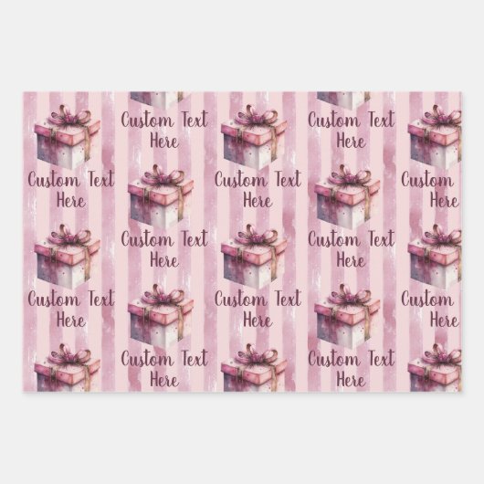 Geschenkboxen in Rosa und Streifen Geschenkpapier Set (Vorderseite 2)