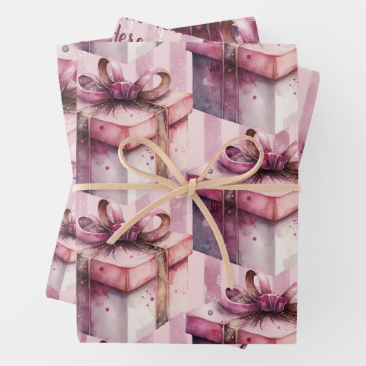 Geschenkboxen in Rosa und Streifen Geschenkpapier Set (Beispiel)