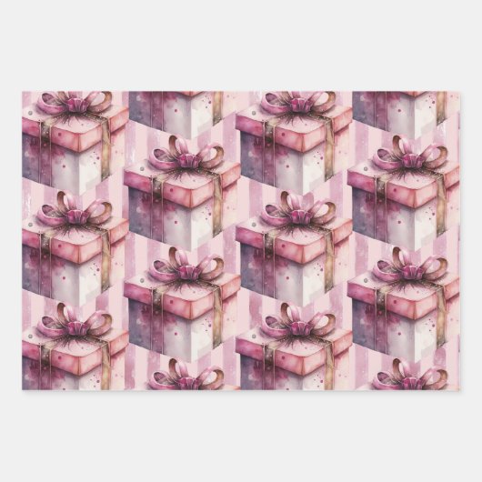 Geschenkboxen in Rosa und Streifen Geschenkpapier Set (Vorderseite)