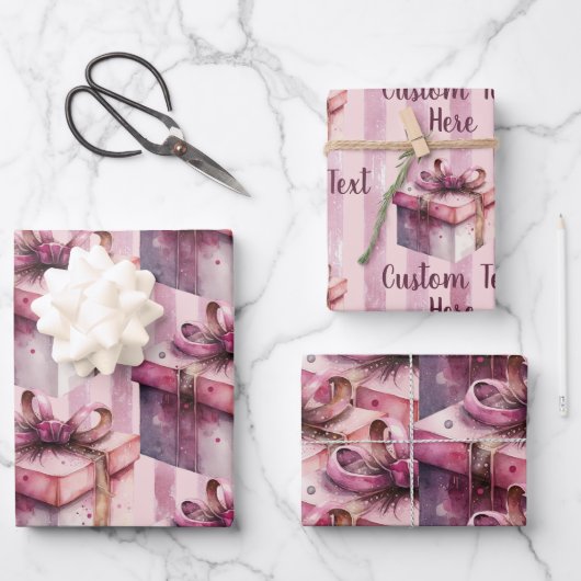 Geschenkboxen in Rosa und Streifen Geschenkpapier Set (Vorderseite)