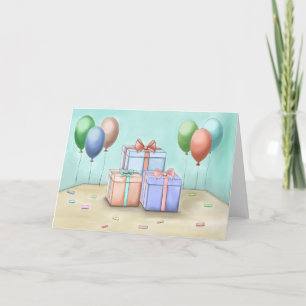 Geschenkboxen mit Ballons Feiertagskarte