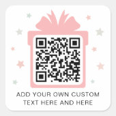 Geschenkboxen mit dem Sternencode QR rosa weiß Quadratischer Aufkleber (Vorderseite)