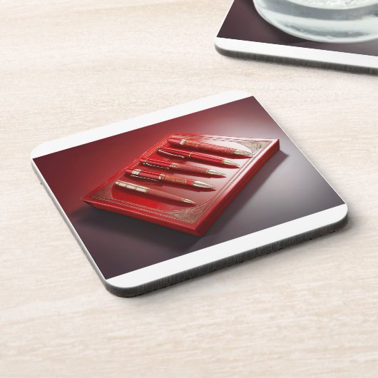 Geschenkboxen und fünf einzigartige Kugelschreiber Getränkeuntersetzer (Linke Seite)