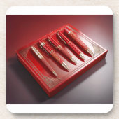 Geschenkboxen und fünf einzigartige Kugelschreiber Getränkeuntersetzer (Vorderseite)