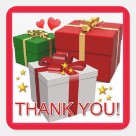 Geschenkboxen und Herzen Vielen Dank Quadratischer Aufkleber