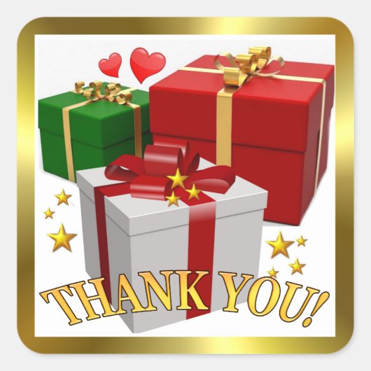 Geschenkboxen und Herzen Vielen Dank Square Sticke Quadratischer Aufkleber (Vorderseite)