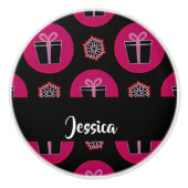 Geschenkboxen und Schneeflocken Keramikknauf (Vorderseite)