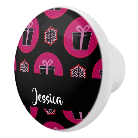 Geschenkboxen und Schneeflocken Keramikknauf (Rechts)