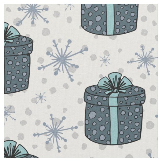 Geschenkboxen und Schneeflocken Stoff (Nahaufnahme)