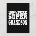 Geschenke 4 Großkinder: 100 % Pure Super Grandson Postkarte<br><div class="desc">100% Pure Super Grandson ist ein lustiges, positives, lustiges und alternatives Angebot an Geschenken und Produkten für Großkinder: in auffallender, stets modern und stilvoll präsentiert, klassisch schwarz-weiß; a in großem, freundlichem Text / Schriftart. Gib dem beststen Enkel der Welt ein humorvolles, originelles Geschenk, indem du ihr ein 100%iges Pure Super...</div>