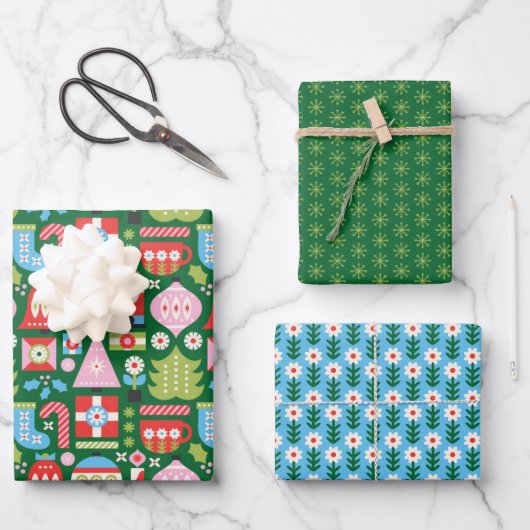 Geschenke aus Weihnachtsblättern Geschenkpapier Set (Vorderseite)