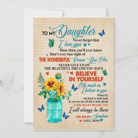 Geschenke| Brief an meine Tochter aus der Mama Einladung (Vorderseite)