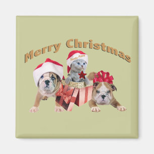 Geschenke der Bulldogge und der Kätzchen-frohen Magnet