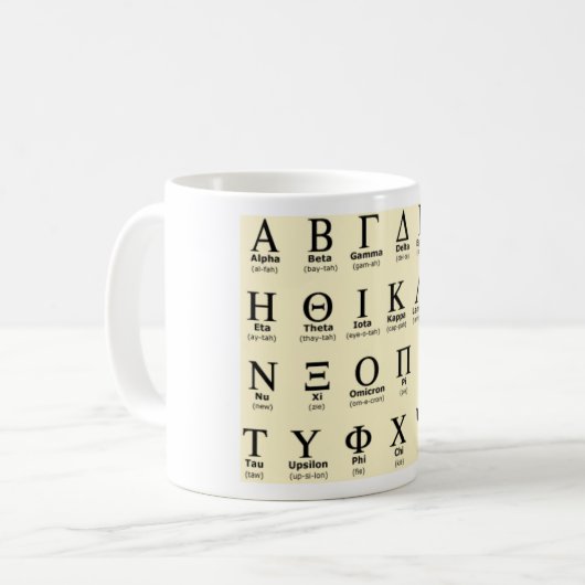 Geschenke des griechischen Alphabetes Kaffeetasse (Vorderseite Links)
