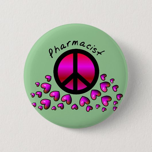 Geschenke für den Apotheker Peace & Hearts Button (Vorderseite)
